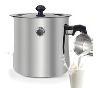 WANDGU Olla para leche de inducción de doble pared, 1,5 litros, acero inoxidable, con vertedor y tapa de cristal, 15 cm de alto, con mango de plástico antideslizante, apta para todo tipo de fuegos