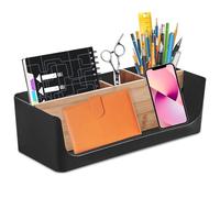 WANDGU Organizador de escritorio de 4 compartimentos: organizador de cosméticos de escritorio, soporte para teléfono móvil y tableta, bandeja para cartas, portalápices, escritorio, compartimentos,