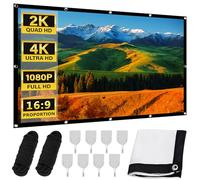 WANDGU Pantalla de proyector de 100 pulgadas: 16:9 HD 4K proyector de pantalla sin arrugas colgante plegable portátil pantalla de proyección lavable con ganchos y cuerdas para el hogar, la oficina, la