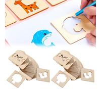 WANDGU Plantillas de Dibujo para Niños: 60 Piezas 8 x 8cm Plantillas de Tiza de Madera para Niños, Reutilizables Plantillas de Pintura para Cuaderno, Diario, Libro de Recuerdos, Manualidades