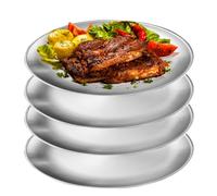WANDGU Plato de Acero Inoxidable: 4 Piezas 23cm Platos Redondos de Acero Inoxidable, Platos Llanos de Acero Inoxidable, Platos Redondos de Metal Plata para Picnic, Hogar, Camping al Aire Libre