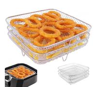 WANDGU Rejilla triple para freidora de aire de 8,2 × 8,2 × 3,7 pulgadas: bandeja cuadrada para freidora de aire, rejilla para freidora de aire de acero inoxidable 304 para horno Ninja