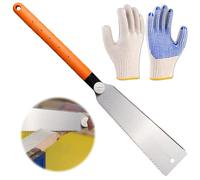 WANDGU Sierra japonesa profesional con hoja de doble cara: 270 mm, sierra fina de acero al carbono, sierra ligera para sección transversal y corte longitudinal, mango ergonómico con guantes de