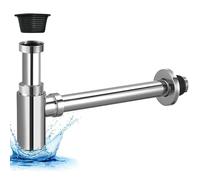 WANDGU Sifón de acero inoxidable: sifón universal para lavabo de baño y lavabo, sifón de botella en 1 1/4 con manguito de goma e instrucciones (idioma español no garantizado), tapón de olor para