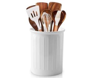 WANDGU Soporte para utensilios de cocina de cerámica: 13,4 x 9,8 cm Porcelana para utensilios de cocina, superficie esmaltada brillante, recipiente para utensilios de cocina para organizar cajones y