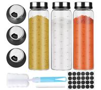 WANDGU Tarros de especias de vidrio de borosilicato: 3 tarros grandes de 500 ml con tapa giratoria y 3 tipos de agujeros para especias, recipiente redondo y tapa de acero inoxidable