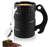 WANDGU Taza de neumático de gran capacidad 500 ml: taza de cerámica creativa en forma de neumático con cuchara, taza de café de cerámica grande para hombres, oficina, amantes de los coches, hogar,