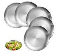 WANDGU Vajilla redonda de acero inoxidable: 5 platos de 23 cm de acero inoxidable, juego de platos de acero inoxidable, estable para camping, picnic, senderismo, cocina, fiesta