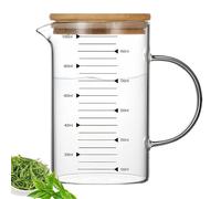 WANDGU Vaso medidor de vidrio con tapa de bambú: 1 litro de medición resistente a la temperatura, vaso medidor transparente, vidrio de borosilicato, pared gruesa, medidas claras para zumo, accesorios