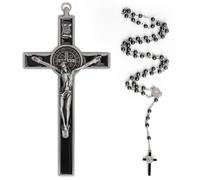 WANDIC 1 collar de crucifijo negro de 7.5 pulgadas, 1 cruz, cruz cristiana para colgar en la pared con cruz religiosa de Jesús, regalo católico para rezar en el hogar