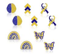 WANDIC 10 broches de cinta azul y amarillo, 5 estilos de aleación de síndrome de Down insignias de esperanza para hombres y mujeres, decoración de ropa