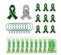 WANDIC 10 juegos de insignias de cinta verde, cáncer de hígado, salud mental, trasplante de órganos, pasadores de metal, pulsera de cordón ajustable con tarjeta de texto para eventos de caridad