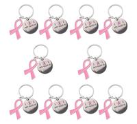 WANDIC 10 unids octubre rosa llavero, llavero con tema de cáncer de mama con colgante de metal, diseño de cinta rosa mariposa para decoración de eventos caritativos