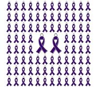 WANDIC 100 colgantes de cinta morada, cinta de concienciación sobre la violencia doméstica de la enfermedad de Alzheimer, dijes de metal, para llavero de bricolaje, eventos de caridad