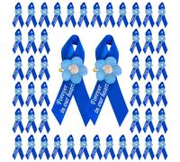WANDIC 100 pines de cinta de satén azul con flores Forget Me Not Flower, broches de cinta conmemorativa en Forever in Our Hearts para eventos de luto funerario