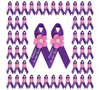 WANDIC 100 pines de cinta de satén morado con flores Forget Me Not Flower, broches de cinta conmemorativa en Forever in Our Hearts para eventos de luto funerario
