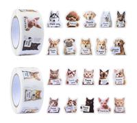 WANDIC 1000 calcomanías de agradecimiento, 2 rollos de diseño de perro y gato para embalaje, suministros para mascotas, regalos, sobres y tarjetas, etiquetas adhesivas impermeables