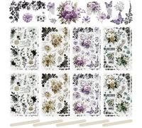WANDIC 16 Hojas Pegatinas de Transferencia para Muebles, Calcomanías de Transferencia Frotar Flores Moradas Retro Impermeables para Manualidades Envases de Regalo Decoración Scrapbooking,10 x 15cm