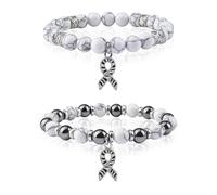 WANDIC 2 pulseras de cinta de cebra blanca y negra, pulseras de cuentas para concienciación carcinoide del día de las enfermedades raras con colgante de metal para eventos caritativos uso diario