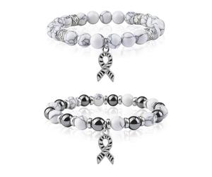 WANDIC 2 pulseras de cinta de cebra blanca y negra, pulseras de cuentas para concienciación carcinoide del día de las enfermedades raras con colgante de metal para eventos caritativos uso diario
