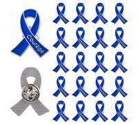 WANDIC 20 broches azules para concienciación sobre el cáncer de próstata, cáncer de colon, con hebilla de mariposa, insignias estables de metal, diseño de texto de coraje, para pacientes, accesorios