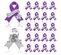 WANDIC 20 broches de cinta morada, pin conmemorativo de flor de lirio de descanso en paz, para lupus y Alzheimer, pancreático, violencia doméstica, insignias para caridad