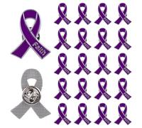 WANDIC 20 broches morados para concienciación sobre sobredosis pancreática de Alzheimer, violencia doméstica, con hebilla de mariposa, metal con texto de fe, para pacientes, eventos, uso diario