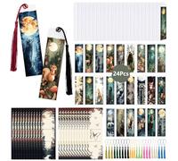 WANDIC 24 marcapáginas acrílicos con temática de animales del bosque misteriosos con calcomanías de transferencia UV DTF, suministros de álbumes de recortes hechos a mano con borlas para regalos de