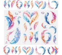 WANDIC 3 hojas de calcomanías de plumas coloridas para álbumes de recortes, adornos de diamantes, calcomanías para muebles, estilo de ensueño, calcomanías para ventanas,15 x 30 cm