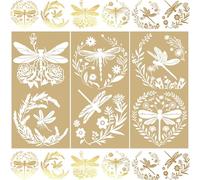 WANDIC 3 Hojas de Calcomanías de Transferencia Doradas, Pegatinas para Muebles de Papel de Libélula, Calcomanías Impermeables para Álbumes de Recortes, Álbumes, 15 x 30 cm