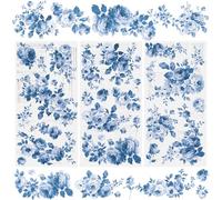 WANDIC 3 hojas de pegatinas para muebles decoración calcomanías de transferencia para frotar, flores azules, impermeables, transferencias de muebles para álbumes de recortes
