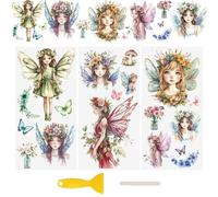 WANDIC 3 pegatinas de transferencia UV con diseño vintage de hadas, mariposas, flores, calcomanías 3D, impermeables, para decoración de habitaciones, álbumes de recortes, 15 x 30 cm