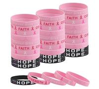WANDIC 30 PCS Octubre Rosa Pulsera Pulsera de Cinta Rosa Cáncer de Mama de Silicona Accesorios Decorativos Tema de la Fe y la Esperanza 5 Estilos para Mujeres Actividades