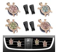 WANDIC 4 piezas de regalo de tortugas marinas para coche, tortuga de cristal artificial, ambientador de aire con pastillas aromáticas con sabor a limón, difusor de salida recargable