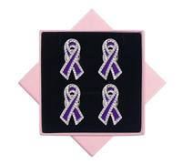 WANDIC 4 Pines de Cinta morados, broches de concienciación sobre Violencia doméstica con Caja de Regalo, Insignias pancreáticas para decoración de Alzheimer, Lupus, páncreas, Metal