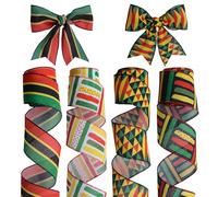 WANDIC 4 rollos de cintas negras del mes de la historia de 2.5 x 5 yardas, cintas de tela con estampado africano, suministros de cosecha de inspiración africana, suministros de fiesta (total 20 yardas
