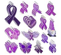 WANDIC 42 colgantes de cinta morada, para concienciación sobre la violencia doméstica de la enfermedad de Alzheimer, diferentes diseños, dijes de cinta de metal, para pulseras, accesorios, eventos