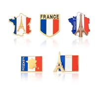 WANDIC 5 broches para el Día de la Bastilla de Francia, insignia patriótica francesa, bandera nacional, pin decorativo, 5 estilos para decoración del día de la Bastilla, celebración, festival, atuendo