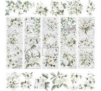 WANDIC 5 Hojas Pegatinas de Transferencia para Muebles, Calcomanías de Transferencia de Flores Retro Blancas Impermeables para Manualidades Envases de Regalo Decoración Scrapbooking,10 x 30cm