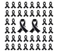 WANDIC 50 Alfiler de Cinta Negra,Prendedores de Solapa de Esmalte de Conciencia de Melanoma de Metal Clásico Insignia de Broche de Cinta Premium para el Día del Recuerdo de Luto