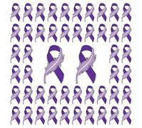 WANDIC 50 insignias de cinta violeta insignias para la concienciación sobre la enfermedad de Alzheimer, la epilepsia y el cáncer de páncreas para actividades benéficas sociales