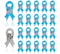 WANDIC 50 pines de cinta azul, broches azules para concienciación sobre el cáncer de colon y próstata con patrón de flores y mariposas para eventos de caridad, uso diario