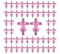 WANDIC 50 pines de cinta rosa, broches de concienciación sobre el cáncer de mama, diseño de cruz, insignias de metal para beneficencia, accesorios de decoración de bienestar público