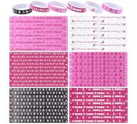 WANDIC 60 pulseras desechables de papel de cinta rosa, pulseras desechables para concienciación sobre el cáncer de mama, 6 estilos para decoración de eventos de recaudación de fondos de caridad
