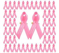 WANDIC Alfileres de Cinta de Concientización Rosa de, 100 Uds. de Poliéster Impreso, Insignias de Concientización Sobre el Cáncer de Mama, Broches con Cinta de Satén para Mujeres Y Señoras