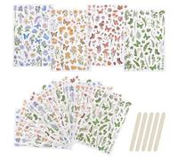 WANDIC Juego de 16 hojas de calcomanías de transferencia, 4 estilos de mariposas y flores, calcomanías autoadhesivas azules, amarillas, rosas, verdes para álbumes de recortes y diario