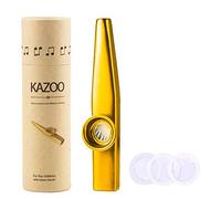 WANDIC Kazoo Profesional, Musical Instruments Kazoos de Aluminio con 3 PCS Membrana,Embalaje de Caja de Regalo Vintage,Dorado,para Carnaval Adultos y Niños Regalos