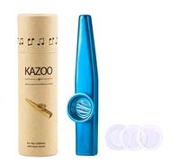 WANDIC Kazoo Profesional, Kazoo Instrumentos de Viento de Aluminio con 3 PCS Membrana Instrumentos Musicales Carnaval,Embalaje de Caja de Regalo Vintage,Azul,para Adultos y Niños Regalos
