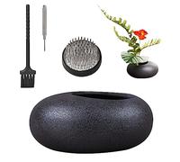 WANDIC Kit de arreglo de Flores, Maceta de cerámica de Guijarro Negro con 4 cm Kenzan Flor Rana cerámica Floral arreglando Pin Aguja Titular para la decoración del hogar