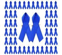 WANDIC Lote de 100 alfileres de Cinta de Raso con imperdibles para concienciación sobre el cáncer de Colon de próstata, 7,5 x 4 cm, Color Azul